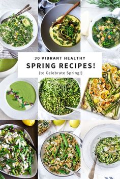 20 vibrant healthy spring recipes to celebrate spring cover image with green vegetables and lemons