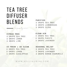 Essential Oil Education + DIY Blends + Recipes – Kelly Kubiak Tea Tree Diffuser Blends