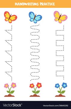 handwriting practice worksheet with flowers and butterflies