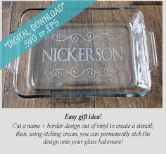 a glass tray with the words personalized on it and an image of a wooden table