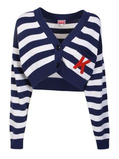 Kenzo Sweater, Kenzo Clothing, Nautical Stripes, Blue Cardigan, Suit Accessories, V Neck Cardigan, Knitwear Cardigan, Cropped Cardigan, Knitwear Women