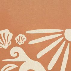 an image of seashells and seaweed on a brown background with white outline