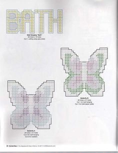 two cross stitch patterns, one with the word's name and another with an image of