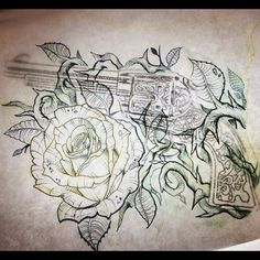 a drawing of a rose with music notes on it