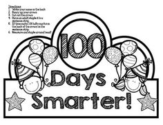 a sign that says 100 days smarter with balloons and stars around it, in black and white