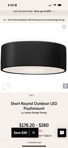 an advertisement for a light fixture with the text shop round outdoor led flushmount