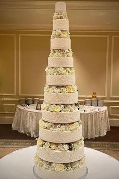 a large wedding cake sitting on top of a table