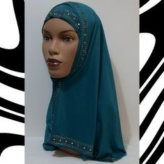 Mona Style Slip On Hijab Scarf Is Solid Color Hijab Cap Has Diamond Rhinestones Finished Edge Has Diamond Rhinestones Fabric Is Polyester Lightweight And Breathable Slip The Hijab Over Your Head The Shayla Portion Is 42 Inches Long Brand New Never Worn Bundle Orders 3+ Items Get 20% Discount Ships Same Day Or Next Day Excluding Weekends And Holidays Pet Free And Smoke Free Home Traditional Blue Hijab For Eid, Elegant Blue Hijab For Eid, Hijab Colors, Hijab Cap, Rhinestone Fabric, Hijab Caps, Instant Hijab, Hijab Scarf, Pet Holiday