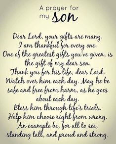 a prayer for my son written in black ink