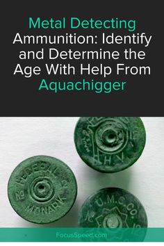 three green buttons with the words metal detectoring annitition identity and determine the age with help from aquahigger