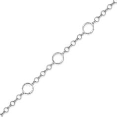 Add a little drama with this polished circle link bracelet. Hollow sterling silver Open circle links - three smaller and one larger - create the repeating pattern 4.7mm width 6.0 inches with 1.0-inch extender; lobster claw clasp Sterling Silver Bracelet With Rolo Chain, Silver Chain Bracelet With Jump Ring, Sterling Silver Bracelets With Rolo Chain, Modern Sterling Silver Rolo Link Bracelet, Modern Sterling Silver Bracelets With Rolo Chain, Link Chain Bracelet, Lobster Claws, Repeating Patterns, Link Chain