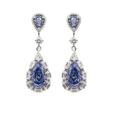 These exquisite earrings are made of S925 silver and set with cultivated blue diamonds, presenting a noble and elegant temperament. The earrings are exquisitely designed, topped with a teardrop-shaped blue diamond and surrounded by a ring of sparkling white diamonds. The lower part is hung with a larger teardrop-shaped blue diamond, surrounded by trapezoidal cut white diamonds, creating a gorgeous decorative effect. The earrings not only highlight the nobility and uniqueness of blue diamonds, bu Custom Pendant Necklace, Blue Diamond Earrings, Teardrop Diamond, Custom Pendant, Blue Diamonds, Silver Ring Set, Custom Pendants, Unique Handmade Jewelry, Gold Plated Earrings