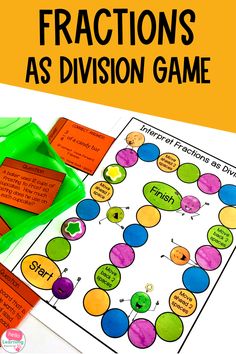 fractions as division game with the words fractions as division in front of it