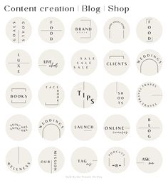 the content creation logo is shown in several different sizes and colors, including white circles