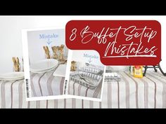 a table topped with lots of food next to a red and white striped table cloth