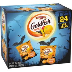 goldfish baked crackers are shown in the box, with bats on the background