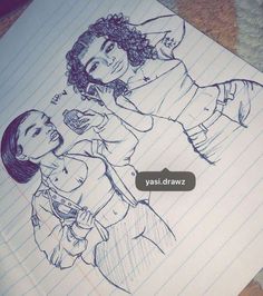 a drawing of two people on paper with the caption'yasi drawz '