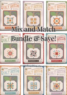 six different quilts with the words, mix and match bundle and save on them