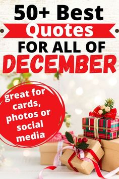 christmas presents with the text 50 best quotes for all of december great for cards, photos or social media