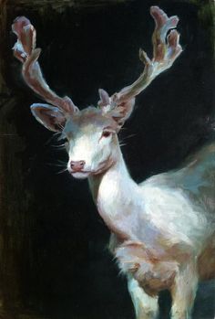 a painting of a white deer with antlers on it's head