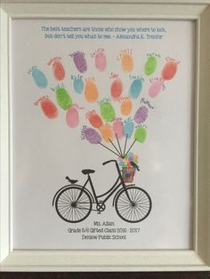 a bicycle with colorful handprints on it is in a white frame and has the words, best friends are those who show you where you want to go