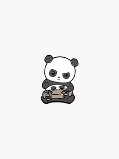 a panda bear holding a game controller