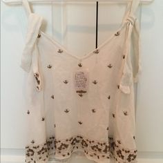 Nwt Fp Tank With Gold/Copper Beading Embellished Cream Top For Summer, Summer Beaded Beige Tops, Beaded Beige Tops For Summer, Summer Beige Beaded Tops, Summer White Beaded Top, White Beaded Top For Summer, White Beaded Bohemian Tops, Free People Tank, Gold Copper