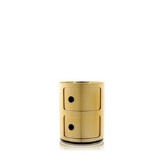 a gold colored metal container with two drawers