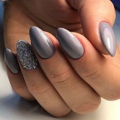 Accent Nail Art, Grey Nail, Peach Nails, Colorful Nails, Her Nails, Gray Nails, Makijaż Smokey Eye, Almond Acrylic Nails