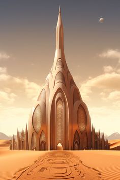 a futuristic building in the middle of a desert