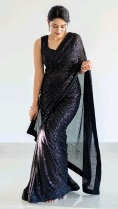 Georgette Material, Saree Work, Saree Party Wear, Black Saree, Net Saree, Trendy Sarees, Blouse Work