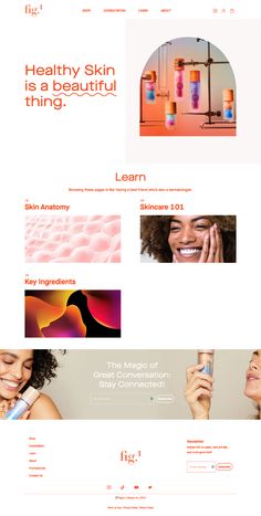 the website for skin care products is displayed