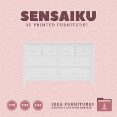 This listing is for miniature furniture. Actual sized object can be obtained in IKEA Website Name: HEMNES 8 Drawers Dresser Manufacturer - IKEA Recommended Printer: Resin 3d Printer Series: Furniture Designers Series Scale: 1:12, 1:24 & 1:48 HEMNES 8 Drawers Dresser: A Miniature 3D Printable Masterpiece The HEMNES 8 Drawers Dresser is now available as a 3D printable miniature, designed with scales of 1:12, 1:24, and 1:48 in mind. This beloved dresser, known for its classic style and ample storage, is perfect for furnishing dollhouses or creating detailed dioramas. The miniature version captures the charm of the full-size HEMNES dresser, complete with its eight drawers and traditional design. Brought to life by Sensaiku, a leading miniature furniture shop specializing in 3D print files, thi Dresser Ikea, Hemnes Glass-door Cabinet With 3 Drawers, 3d Printed Furniture, Hemnes Dresser, Website Names, Fdm Printer, 8 Drawer Dresser, Ikea Website, Miniature Projects