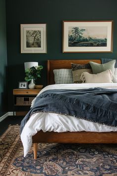 Moody Organic Modern, Modern Primary Bedroom, Teal Bedroom, Perfect Bed