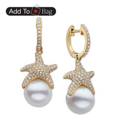 in stock Elegant Yellow Gold Earrings With Starfish Charm, Elegant Yellow Gold Starfish Charm Earrings, Elegant Starfish Charm Jewelry For Anniversary, Starfish, Fresh Water, Freshwater Pearls, In Store, Buy Online, Drop Earrings