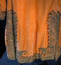 Luscious colored peach velvet coat with zardozi embroidery. Early 20th c India Size :fits the size of a child age 4-8 Zardozi Embroidery, Gay Outfit, Embroidered Velvet, Velvet Coat, Indian Embroidery, A Child, Velvet, India, Embroidery