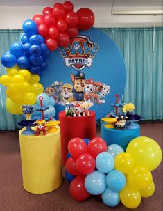 balloons and decorations for a paw patrol birthday party