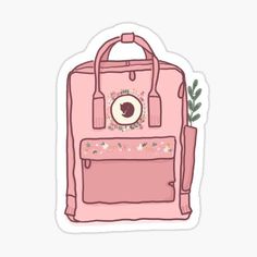 a pink backpack sticker with flowers and leaves on the front, sitting against a white background