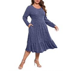 Elevate your wardrobe with the WhizMax Women's Classic Ribbed Knit Sweater Dress, a perfect blend of comfort and style for the plus-size woman. This elegant piece is designed to flatter your curves and enhance your silhouette, making it a versatile addition to your fashion collection.

- **Size**: Available in 3XL
- **Color**: Blue (also available in black, wine red, and khaki)
- **Material**: Soft, skin-friendly fabric for a comfortable fit
- **Gender**: Female
- **Features**: Long sleeves, rou Casual Fall Dress, Sweater Dress Plus Size, Dress For Plus Size Women, Dress For Plus Size, Female Features, Plus Size Fashionista, Maxi Bodycon Dress, Flowy Design, Dresses Casual Fall