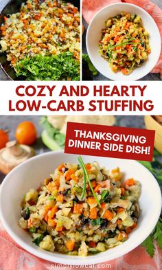 a collage of pictures showing how to make a hearty low - carb stuffing