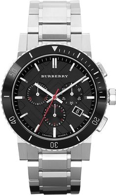 Burberry Black Dial Chronograph Stainless Steel Mens Watch BU9380.  A handsome, refined, manly watch that helps you feel as confident and in control as you look! Burberry Watch, Mens Casual Watches, Stamped Bracelet, Burberry Black, Invicta Watches, Casual Watches, Burberry Men, Wristwatch Men, Steel Watch