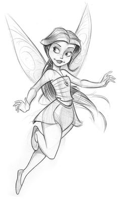 the tinkerbell from disney's animated movie, which is drawn in pencil