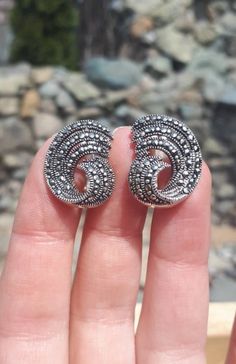 Marcasite Jewelry twisted design earrings twist design ring Vintage jewelry Judith Jack Marcasite Circular Swirl Everyday Silver Earrings Silver Swirl Pierced Earrings, Unique Silver Swirl Earrings, Silver Twisted Earrings For Gift, Marcasite Jewelry, Retro Ring, Silver Pin, Jewelry Show, Design Earrings, Armenia