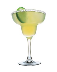 a margarita cocktail in a coupe glass with a lime garnish on the rim