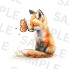 a painting of a fox with a butterfly on its nose