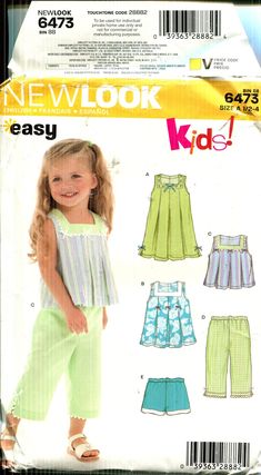 Pattern Girls Toddlers Infants Children's-Sleeveless Dress, Top,Shorts,Capri's- Simplicity New Look 6473-Date 2005-Sizes 1/2 1 2 3 4 by StitchNTimeNovelties on Etsy New Look Patterns, Patterns Dress, Sewing Patterns Girls, Butterick Pattern, Dress Shorts, Top Sewing Pattern, Childrens Dress, Easy Sewing Patterns, Dress Sewing Patterns