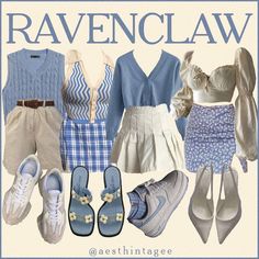 Summer Ravenclaw Outfits, Summer Harry Potter Outfits, Ravenclaw Lookbook, Kawaii Outfits Pastel, Cottagecore Party