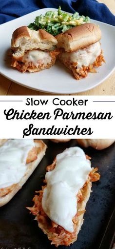 slow cooker chicken parmesan sandwiches on a plate