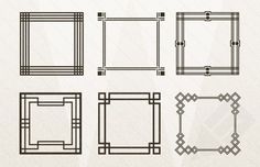 four different types of art deco style frames with decorative lines and squares around them, all in black on a white background