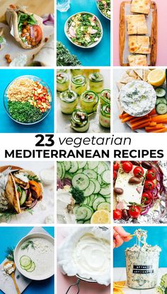 the collage shows different types of mediterranean dishes and foods that are made with vegetables